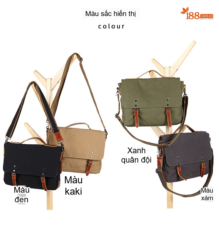 Túi đeo chéo vải canvas nam nữ phong cách thể thao, quai điều chỉnh chi tiết 6