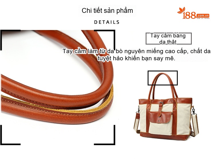 Túi Tote Vải Canvas Đựng Vừa A4, Túi Xách Tay, Túi Đeo Vai, Túi Đeo Chéo Nữ Sức Chứa Lớn Màu Trắng Kem, Nâu, Xám, Đen... chi tiết 9