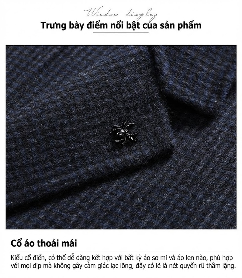 Áo Vest Nam Kẻ Sọc Thu Đông Tôn Dáng Hai Mặt Chất Liệu Len Màu Xám, Xanh Navy chi tiết 30