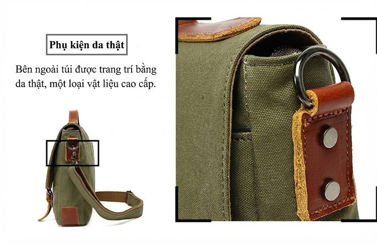 Túi đeo chéo vải canvas nam nữ phong cách thể thao, quai điều chỉnh chi tiết 14