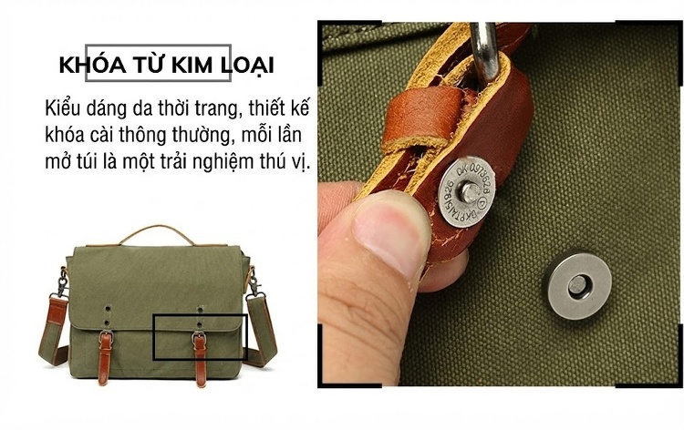 Túi đeo chéo vải canvas nam nữ phong cách thể thao, quai điều chỉnh chi tiết 12