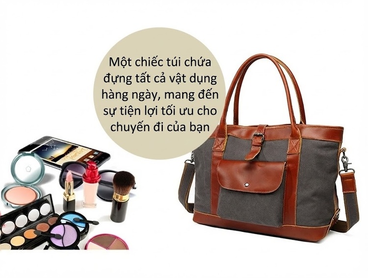 Túi Tote Vải Canvas Đựng Vừa A4, Túi Xách Tay, Túi Đeo Vai, Túi Đeo Chéo Nữ Sức Chứa Lớn Màu Trắng Kem, Nâu, Xám, Đen... chi tiết 14