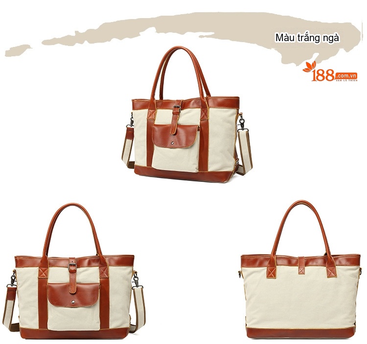 Túi Tote Vải Canvas Đựng Vừa A4, Túi Xách Tay, Túi Đeo Vai, Túi Đeo Chéo Nữ Sức Chứa Lớn Màu Trắng Kem, Nâu, Xám, Đen... chi tiết 6
