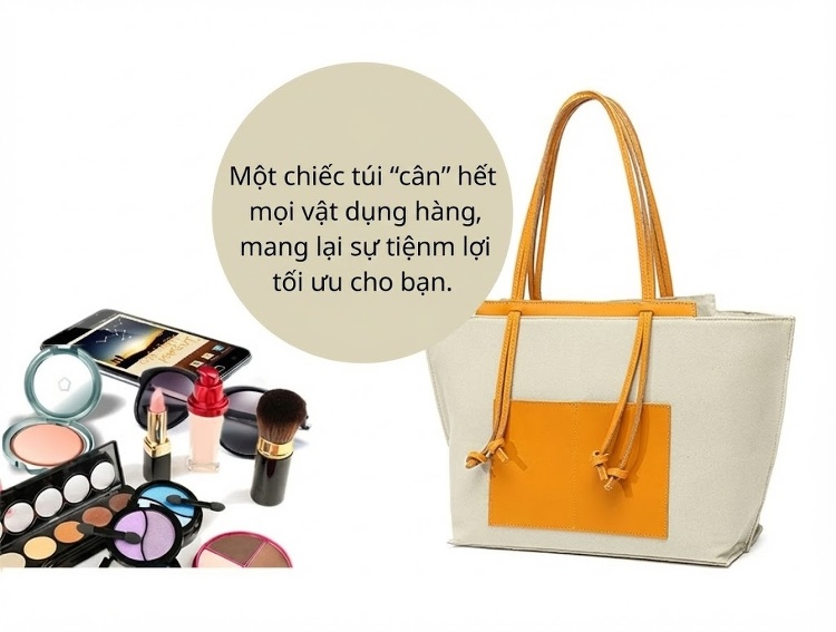 Túi Xách Tay Nữ Vải Canvas Da Thật Màu Be, Trắng, Xám, Đen... chi tiết 14