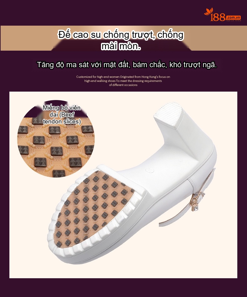 Giày Cao Gót Nữ Quai Ngang Da Bóng Mũi Tròn Chiều Cao Đế Khoảng 7cm Màu Trắng, Đen, Đỏ, Bạc... chi tiết 4