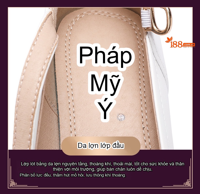 Giày Cao Gót Nữ Quai Ngang Da Bóng Mũi Tròn Chiều Cao Đế Khoảng 7cm Màu Trắng, Đen, Đỏ, Bạc... chi tiết 11