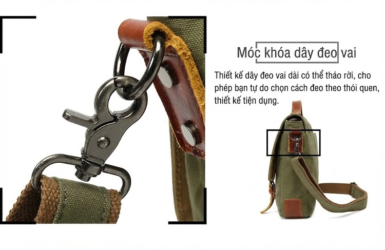Túi đeo chéo vải canvas nam nữ phong cách thể thao, quai điều chỉnh chi tiết 13
