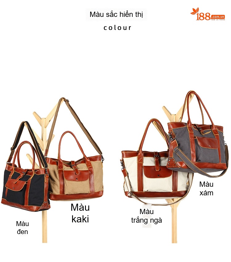 Túi Tote Vải Canvas Đựng Vừa A4, Túi Xách Tay, Túi Đeo Vai, Túi Đeo Chéo Nữ Sức Chứa Lớn Màu Trắng Kem, Nâu, Xám, Đen... chi tiết 5