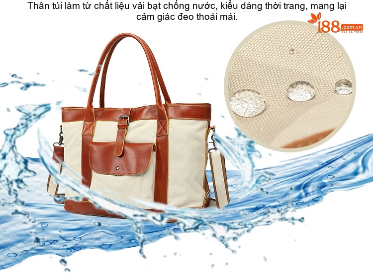 Túi Tote Vải Canvas Đựng Vừa A4, Túi Xách Tay, Túi Đeo Vai, Túi Đeo Chéo Nữ Sức Chứa Lớn Màu Trắng Kem, Nâu, Xám, Đen... chi tiết 2