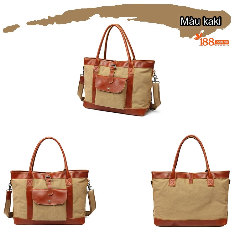 Túi Tote Vải Canvas Đựng Vừa A4, Túi Xách Tay, Túi Đeo Vai, Túi Đeo Chéo Nữ Sức Chứa Lớn Màu Trắng Kem, Nâu, Xám, Đen... chi tiết 7