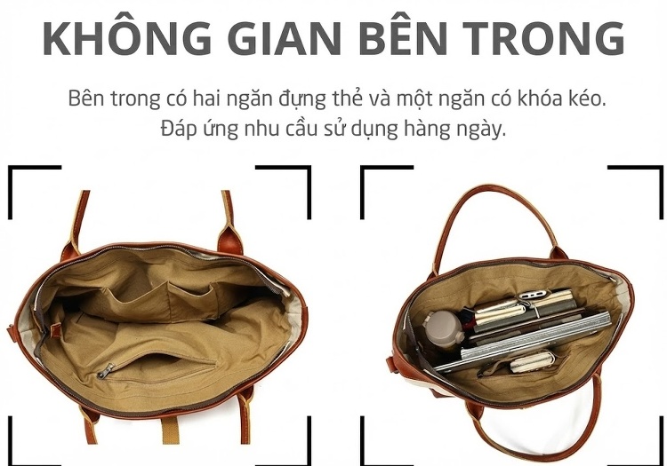 Túi Tote Vải Canvas Đựng Vừa A4, Túi Xách Tay, Túi Đeo Vai, Túi Đeo Chéo Nữ Sức Chứa Lớn Màu Trắng Kem, Nâu, Xám, Đen... chi tiết 13