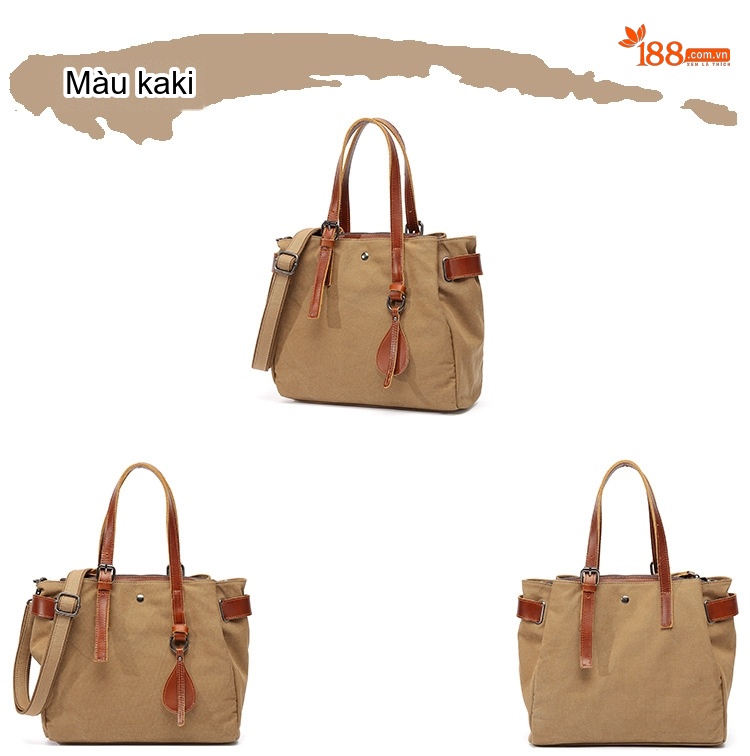 Túi Xách Tay Nữ Vải Canvas Chống Nước Đeo Chéo Da Thật Túi Đeo Vai Màu Kem, Nâu, Đen, Nâu Đất... chi tiết 8