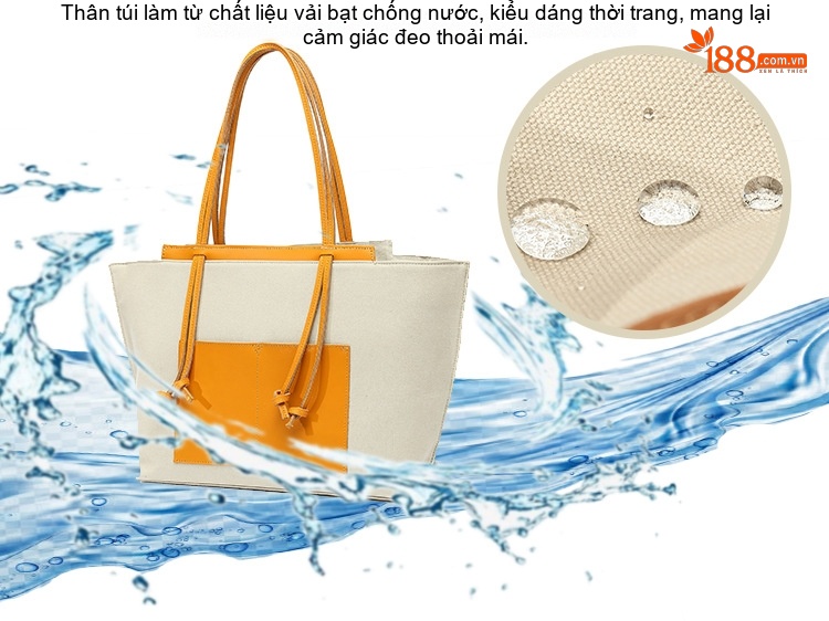 Túi Xách Tay Nữ Vải Canvas Da Thật Màu Be, Trắng, Xám, Đen... chi tiết 2