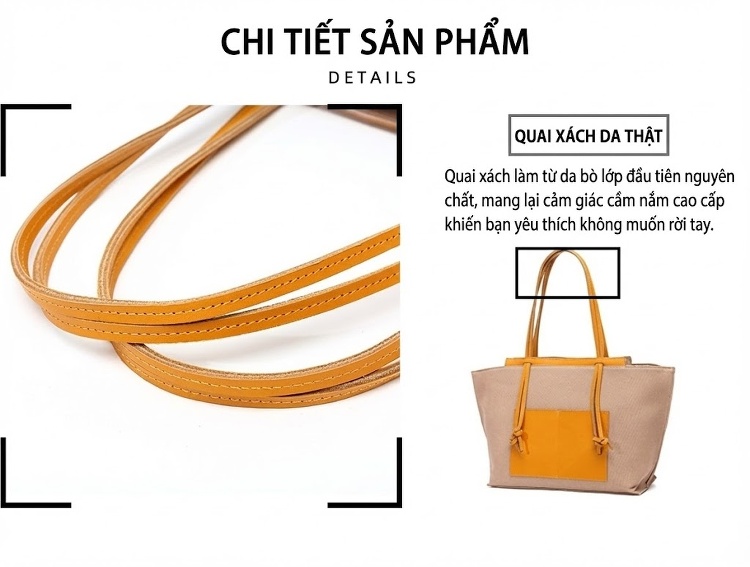 Túi Xách Tay Nữ Vải Canvas Da Thật Màu Be, Trắng, Xám, Đen... chi tiết 10