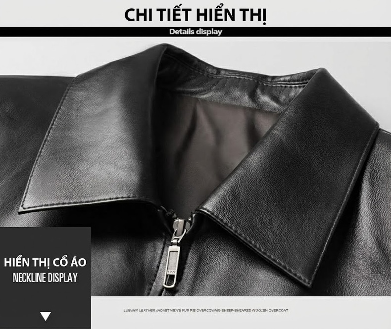 Áo Khoác Da Cừu Nam Trung Niên Thu Đông Dáng Ôm Màu Đen chi tiết 7