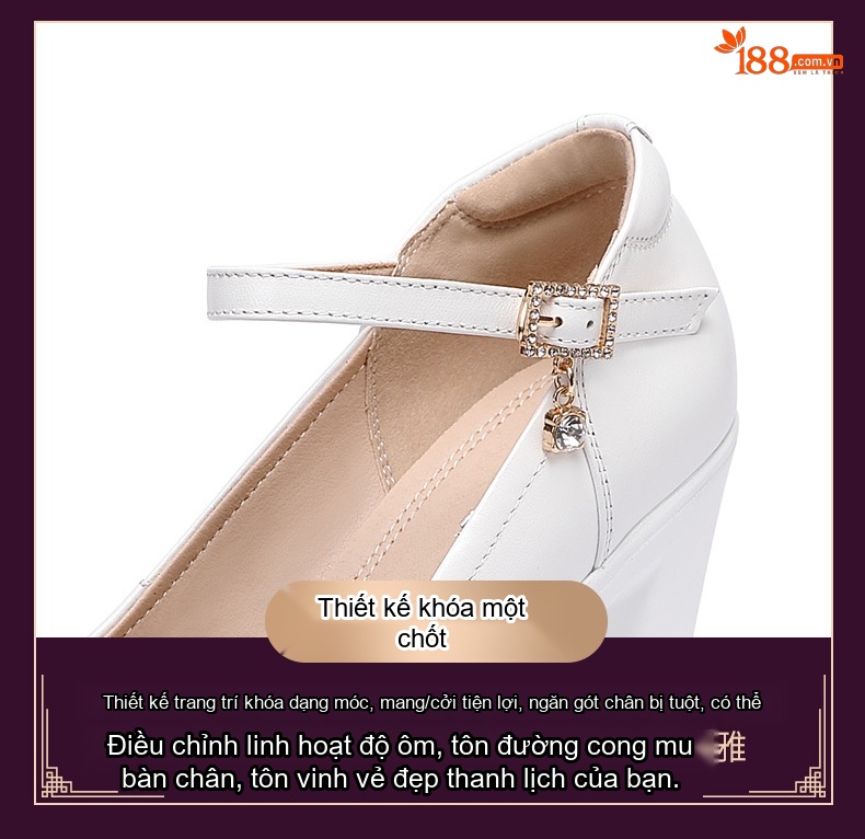 Giày Cao Gót Nữ Quai Ngang Da Bóng Mũi Tròn Chiều Cao Đế Khoảng 7cm Màu Trắng, Đen, Đỏ, Bạc... chi tiết 10