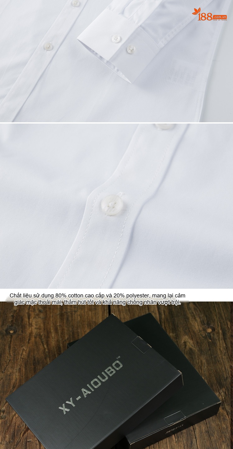 Áo Sơ Mi Nam Tay Dài Cotton Thêu Họa Tiết Vương Miện Màu Đen, Xanh Dương, Trắng, Xanh Nhạt... chi tiết 11
