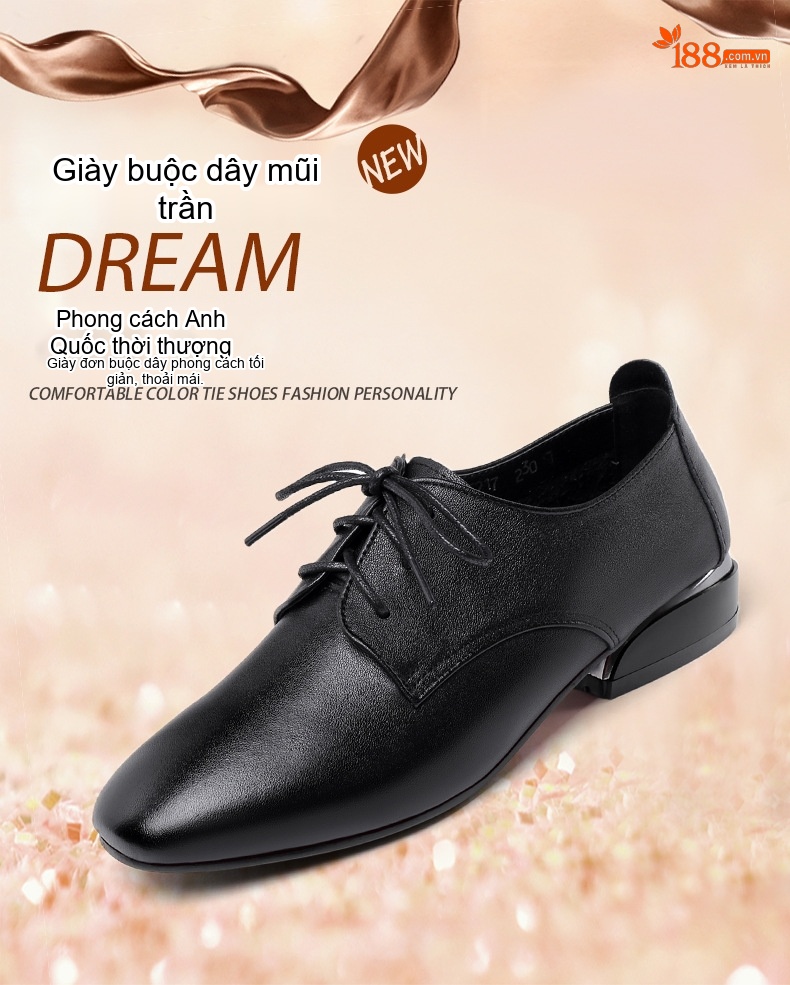 Giày Oxford Nữ Da Thật Buộc Dây Chiều Cao Đế Khoảng 2cm Màu Nâu, Đen, Trắng chi tiết 2