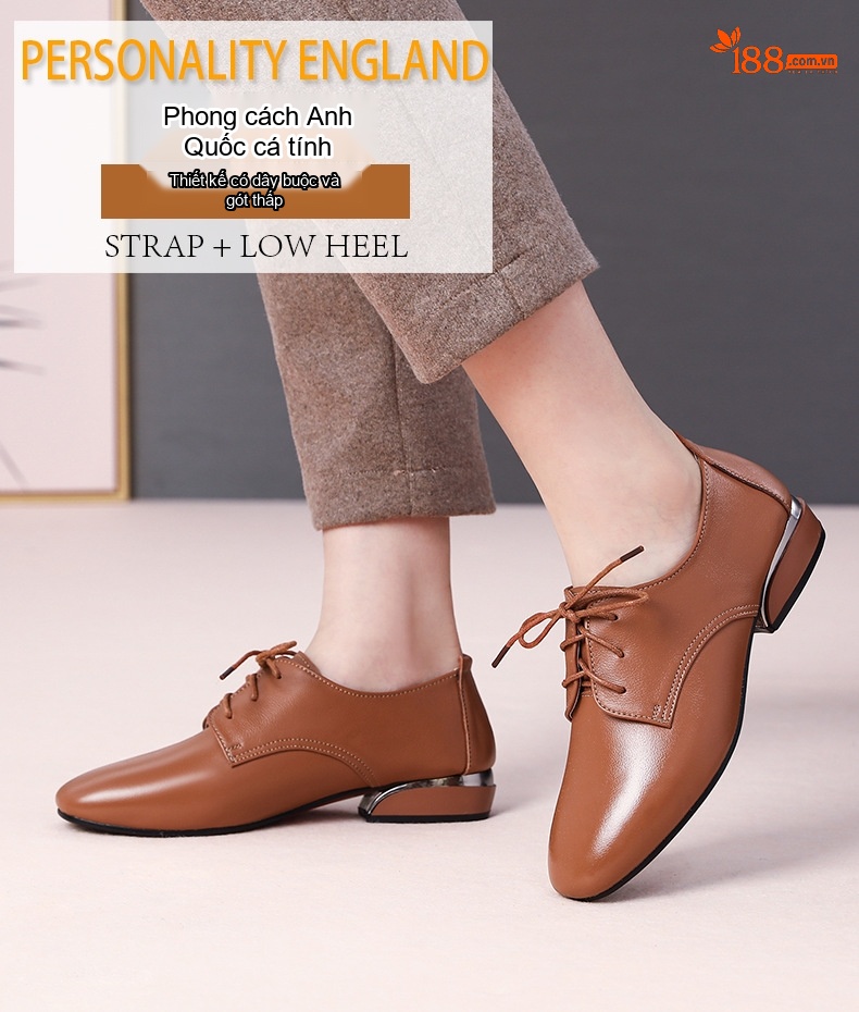 Giày Oxford Nữ Da Thật Buộc Dây Chiều Cao Đế Khoảng 2cm Màu Nâu, Đen, Trắng chi tiết 1