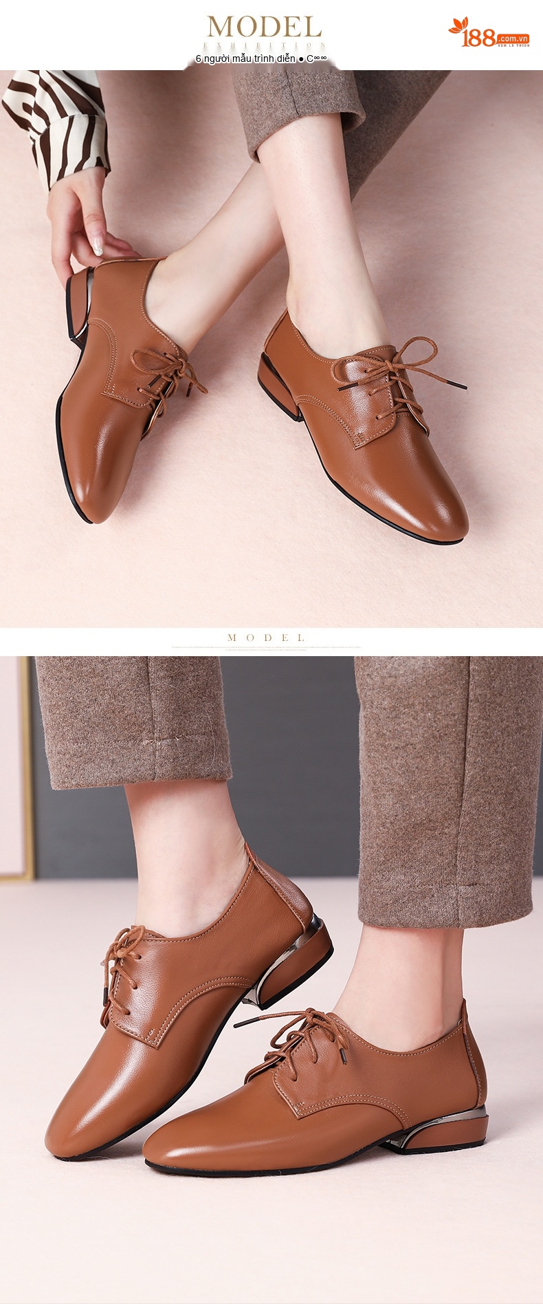 Giày Oxford Nữ Da Thật Buộc Dây Chiều Cao Đế Khoảng 2cm Màu Nâu, Đen, Trắng chi tiết 9