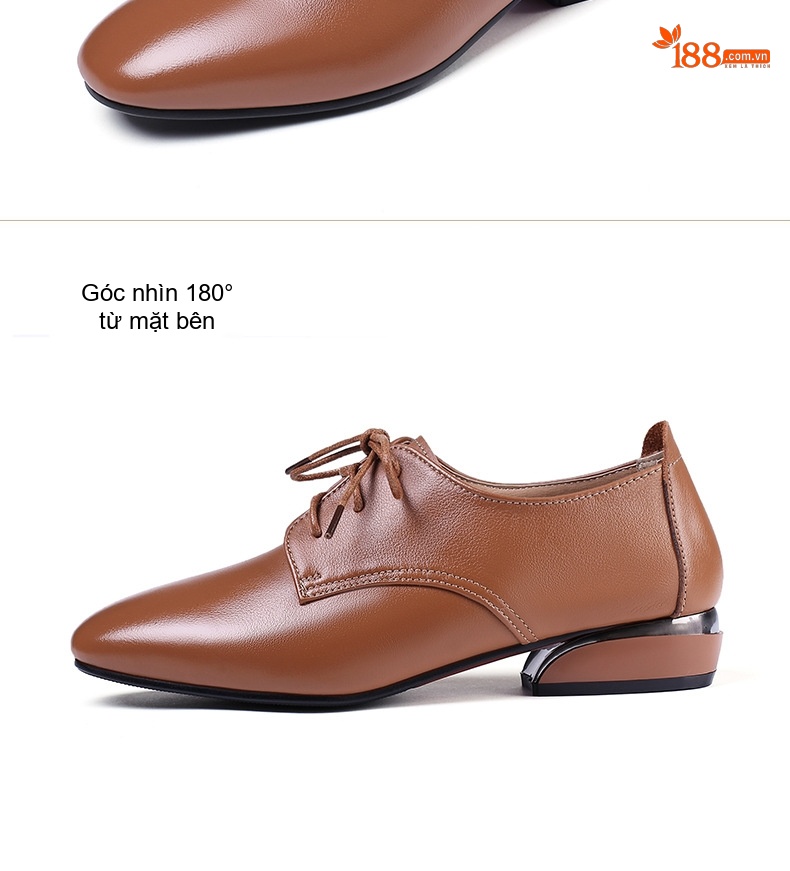 Giày Oxford Nữ Da Thật Buộc Dây Chiều Cao Đế Khoảng 2cm Màu Nâu, Đen, Trắng chi tiết 20