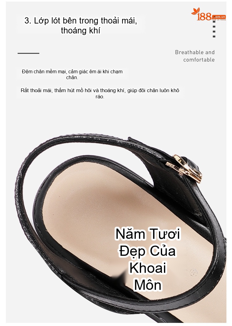 Giày Sandal Cao Gót Nữ Quai Ngang Đế Xuồng Gót Cao 8cm Màu Đen, Bạc, Vàng chi tiết 9