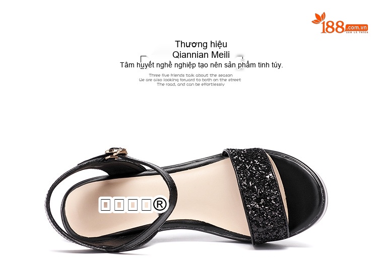 Giày Sandal Cao Gót Nữ Quai Ngang Đế Xuồng Gót Cao 8cm Màu Đen, Bạc, Vàng chi tiết 15