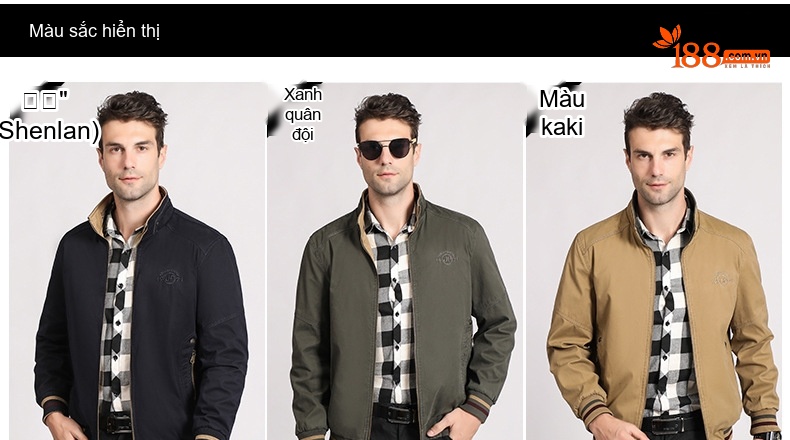 Áo Khoác Bomber Nam Dáng Đứng Lót Hai Mặt Giặt Nước Màu Xanh Navy, Xanh Rêu, Kem chi tiết 1