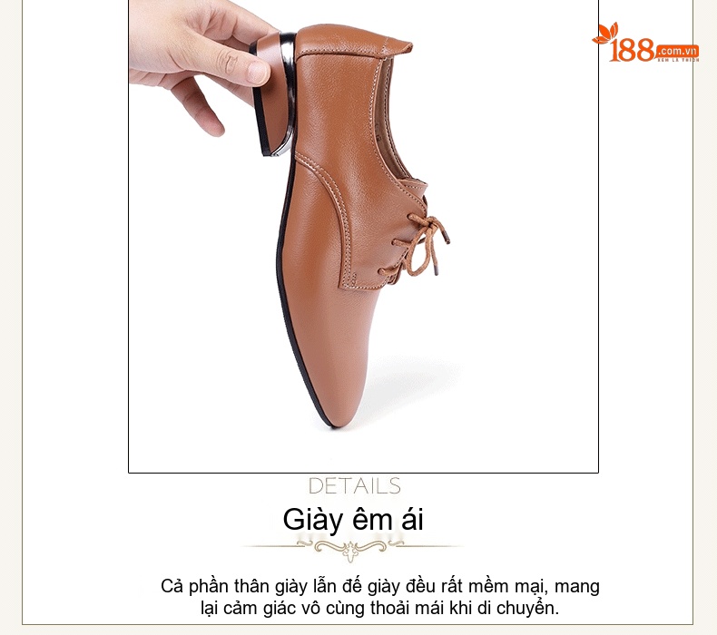 Giày Oxford Nữ Da Thật Buộc Dây Chiều Cao Đế Khoảng 2cm Màu Nâu, Đen, Trắng chi tiết 19