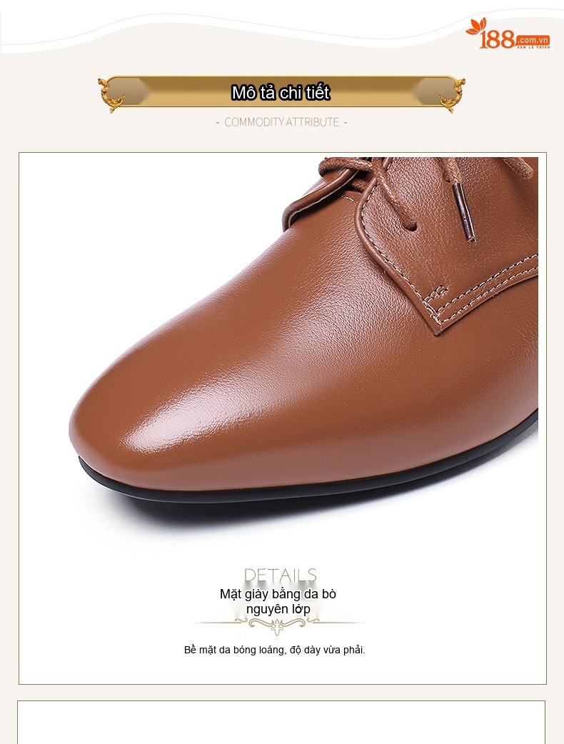 Giày Oxford Nữ Da Thật Buộc Dây Chiều Cao Đế Khoảng 2cm Màu Nâu, Đen, Trắng chi tiết 15