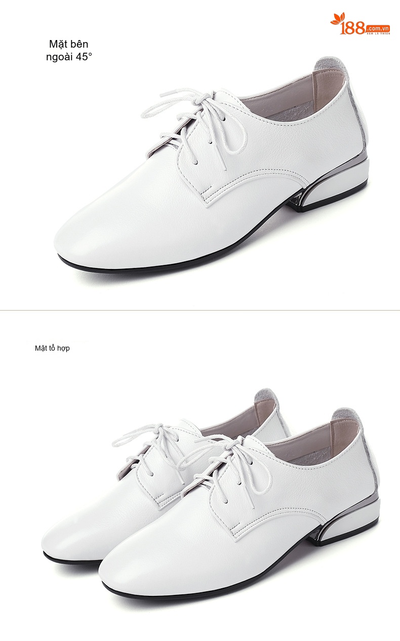 Giày Oxford Nữ Da Thật Buộc Dây Chiều Cao Đế Khoảng 2cm Màu Nâu, Đen, Trắng chi tiết 23