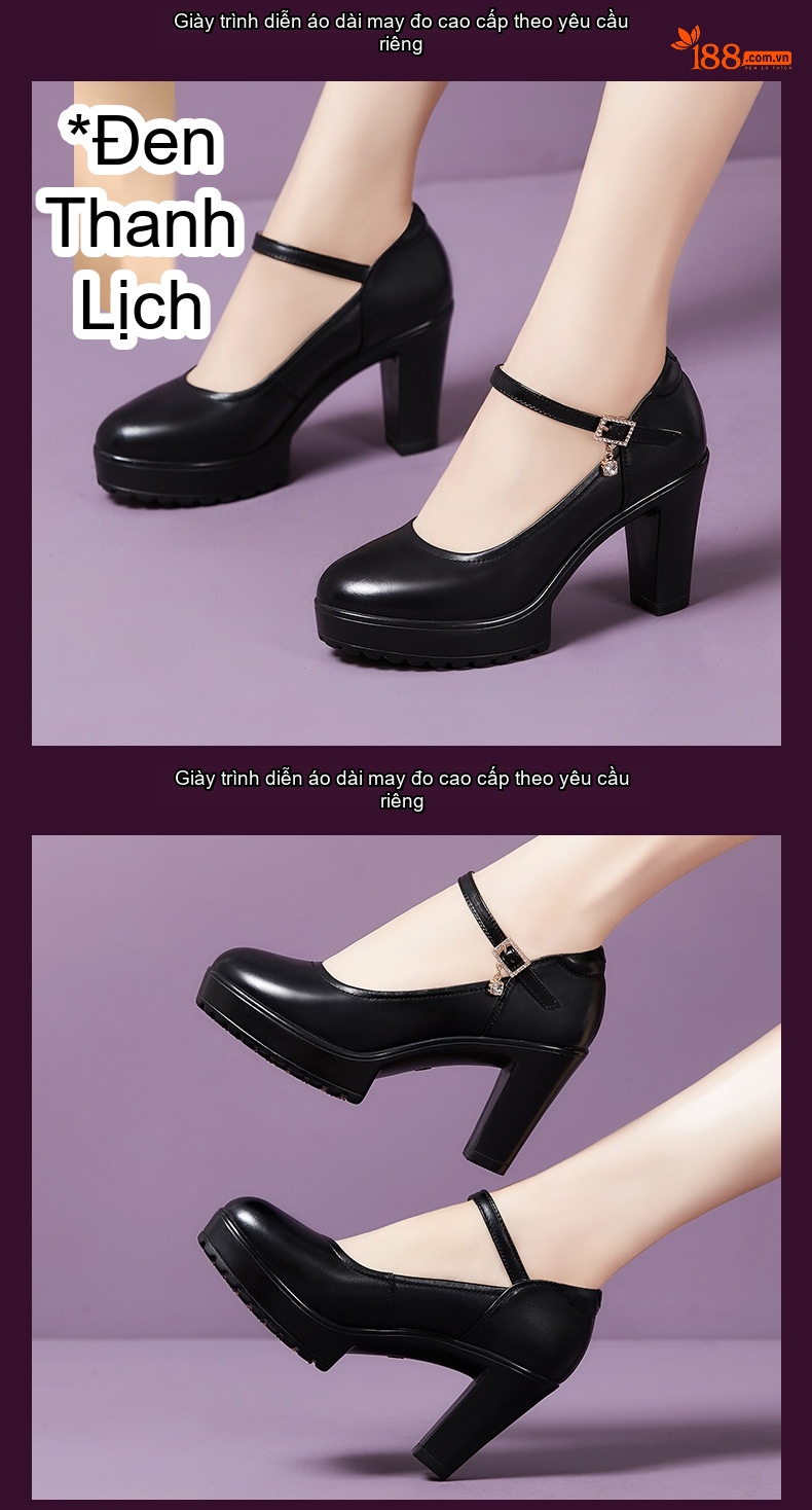 Giày Cao Gót Nữ Quai Ngang Da Bóng Mũi Tròn Chiều Cao Đế Khoảng 7cm Màu Trắng, Đen, Đỏ, Bạc... chi tiết 8