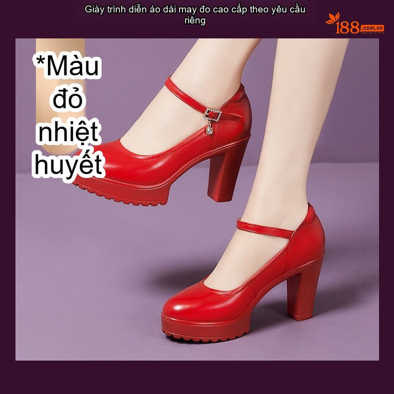 Giày Cao Gót Nữ Quai Ngang Da Bóng Mũi Tròn Chiều Cao Đế Khoảng 7cm Màu Trắng, Đen, Đỏ, Bạc... chi tiết 9