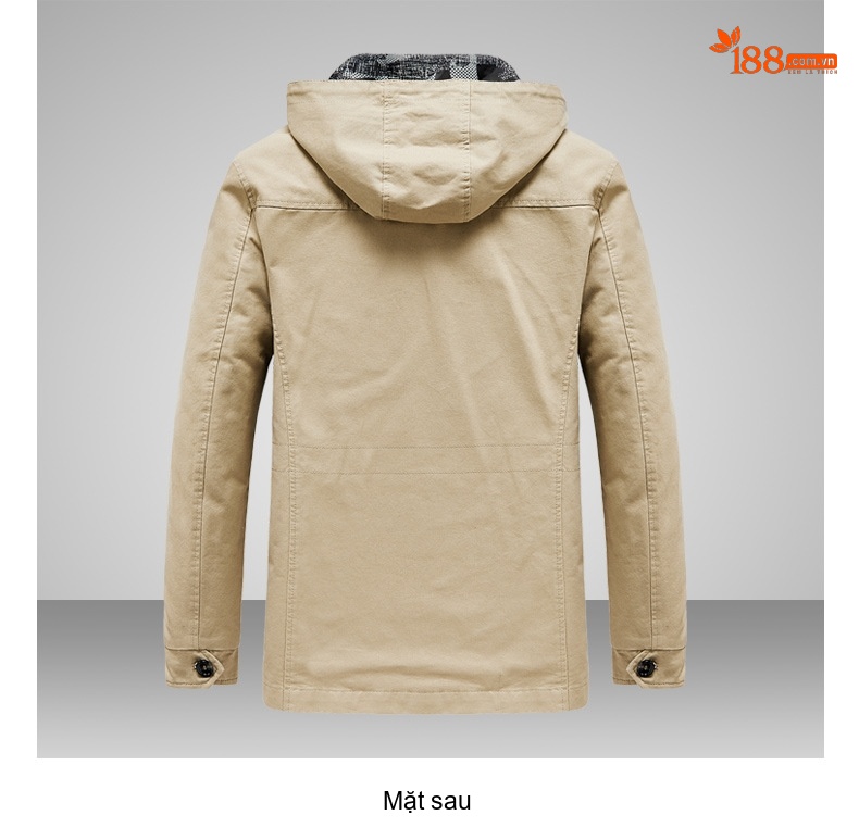 Áo Khoác Gió Nam Cotton Dáng Dài Vừa Thân Rộng Có Mũ Trùm Đầu Thu Đông Màu Đen, Be, Nâu, Xanh... chi tiết 12