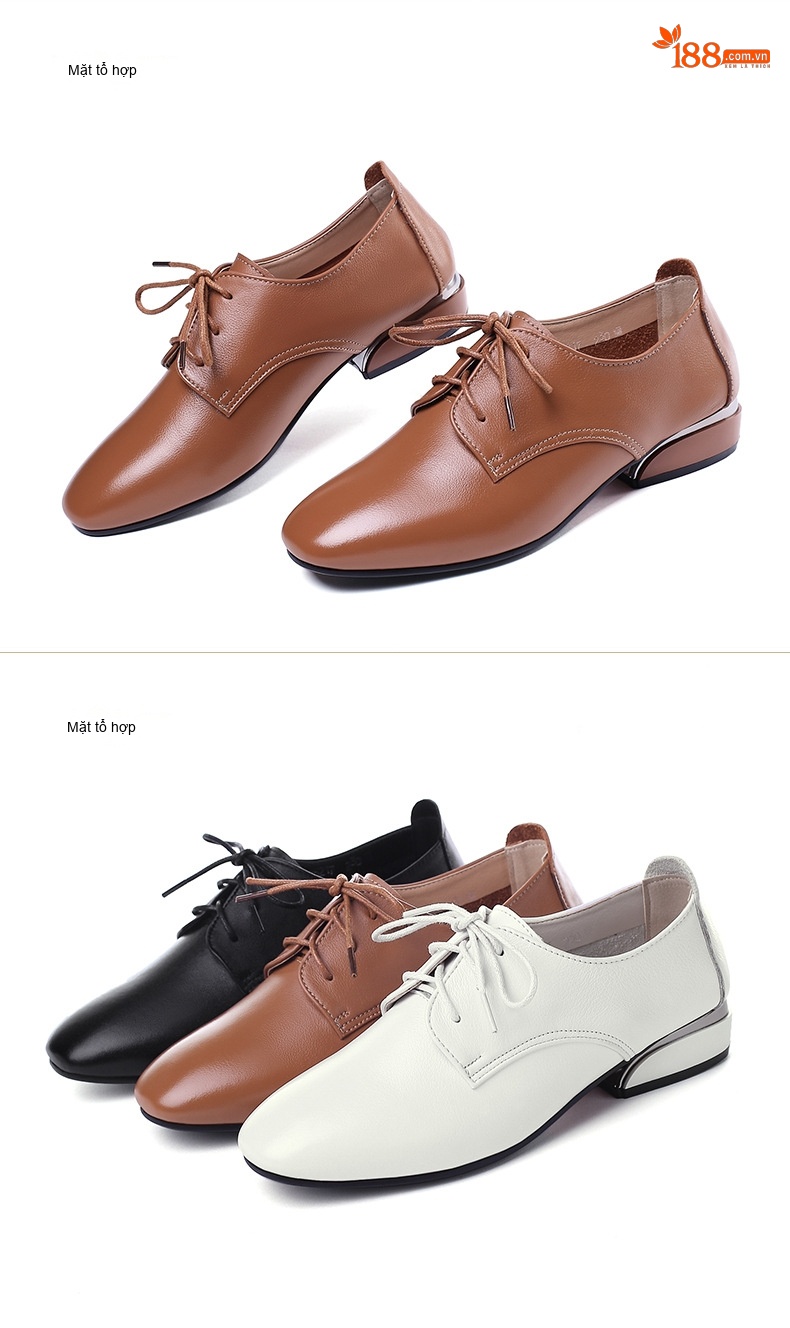 Giày Oxford Nữ Da Thật Buộc Dây Chiều Cao Đế Khoảng 2cm Màu Nâu, Đen, Trắng chi tiết 21