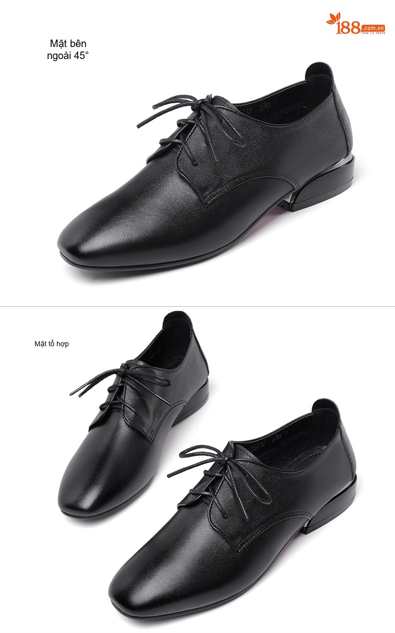 Giày Oxford Nữ Da Thật Buộc Dây Chiều Cao Đế Khoảng 2cm Màu Nâu, Đen, Trắng chi tiết 22