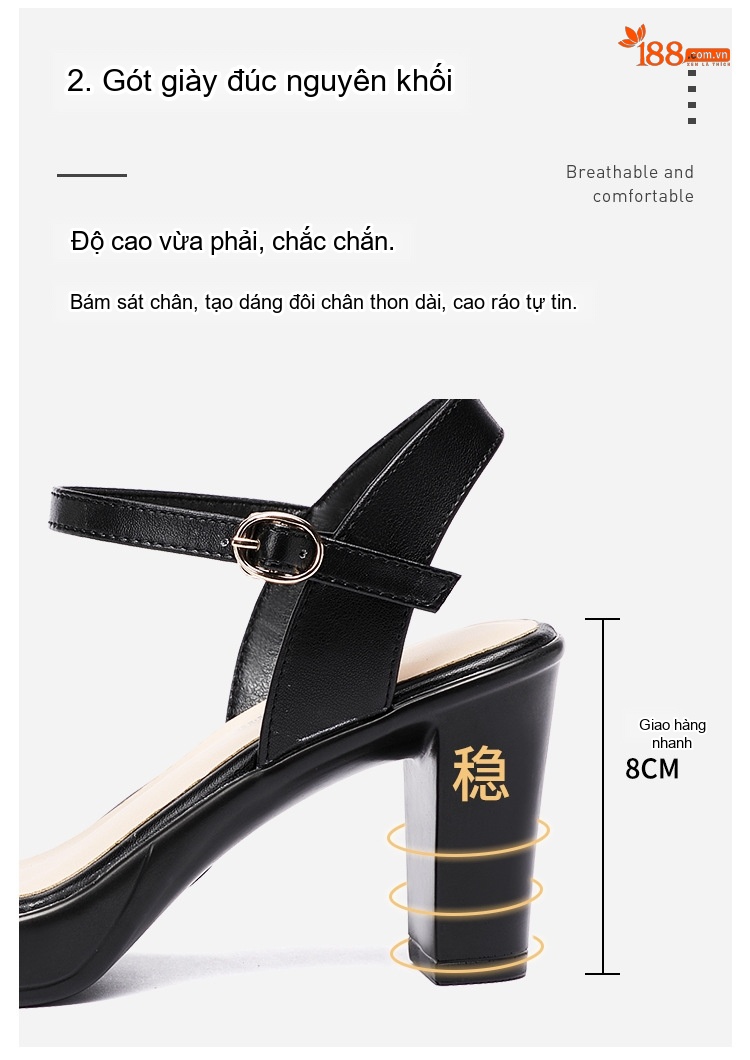 Giày Sandal Cao Gót Nữ Quai Ngang Đế Xuồng Gót Cao 8cm Màu Đen, Bạc, Vàng chi tiết 8