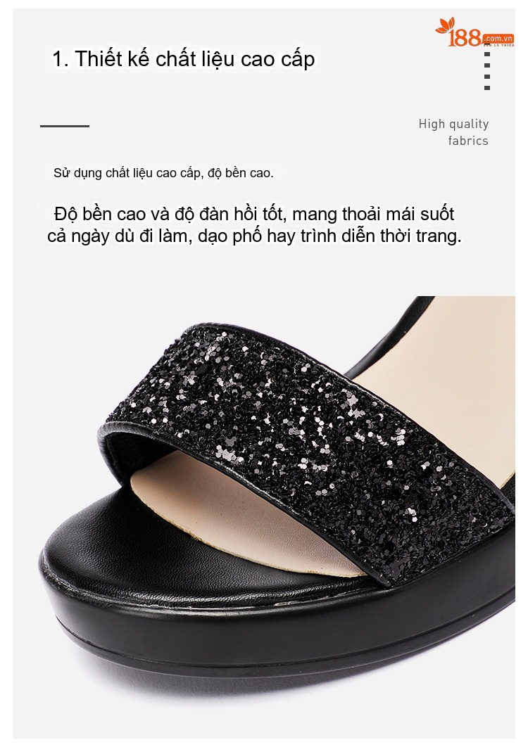 Giày Sandal Cao Gót Nữ Quai Ngang Đế Xuồng Gót Cao 8cm Màu Đen, Bạc, Vàng chi tiết 7