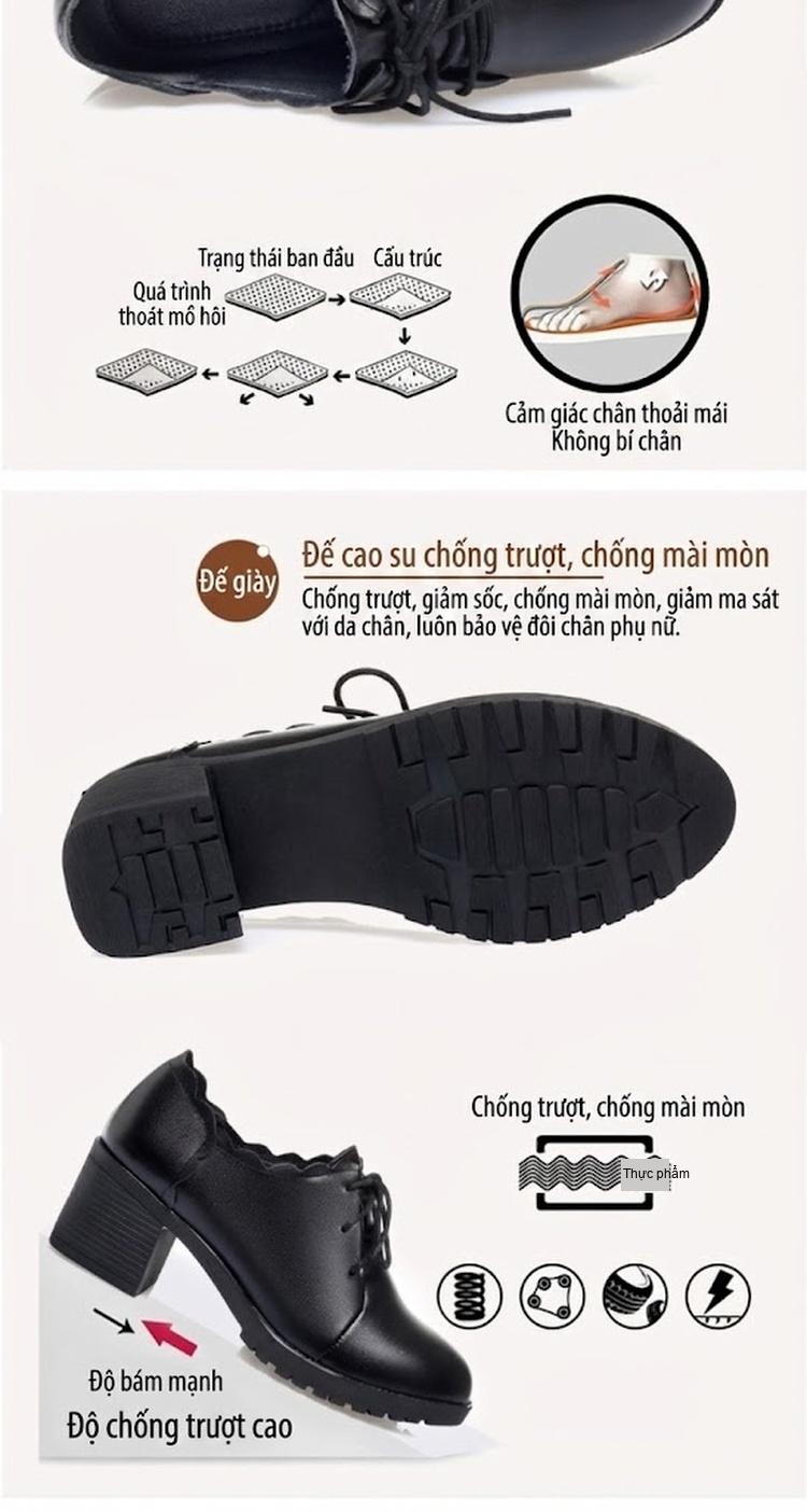 Giày Da Bò Nữ Cao Gót Chiều Cao Đế Khoảng 4cm Màu Đen, Đỏ chi tiết 5
