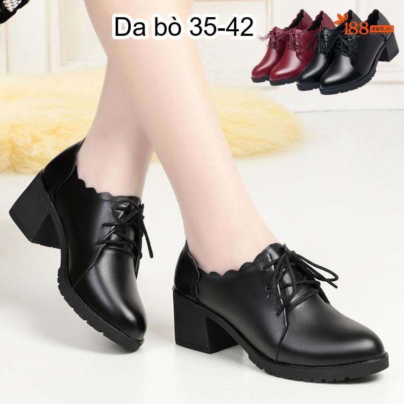 Giày Da Bò Nữ Cao Gót Chiều Cao Đế Khoảng 4cm Màu Đen, Đỏ