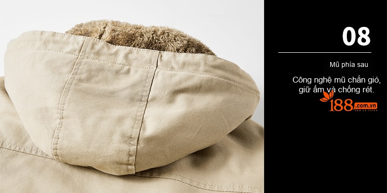 Áo Khoác Nam Cotton Dáng Dài Lót Lông Dày Dặn Màu Xanh, Kem, Nâu, Đen chi tiết 22