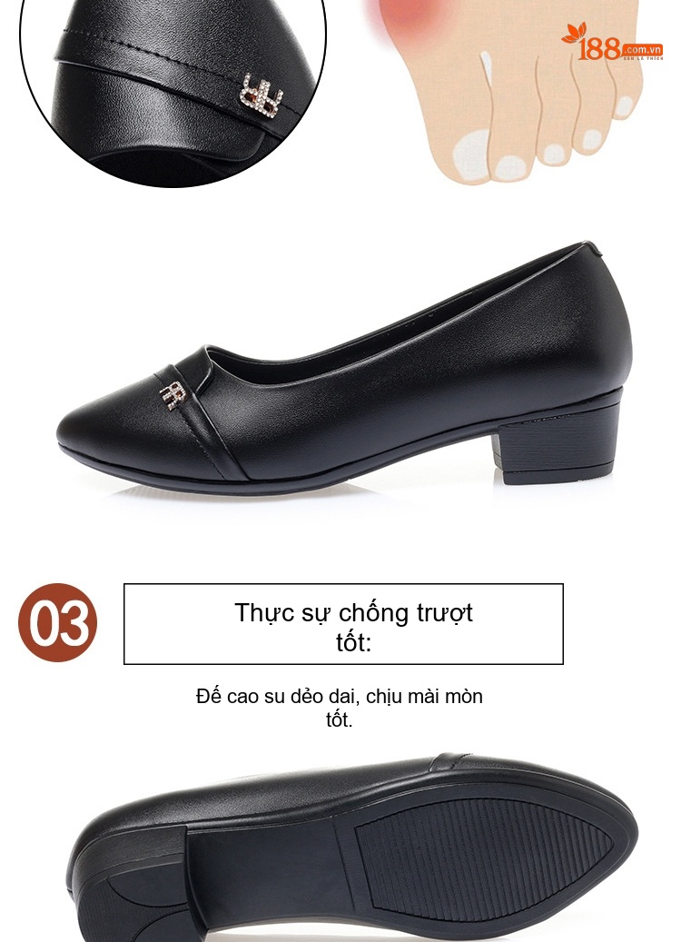 Giày Búp Bê Nữ Da Bóng Gót Vuông Chiều Cao Đế Khoảng 3cm Màu Đen, Nâu, Kem, Xanh... chi tiết 3