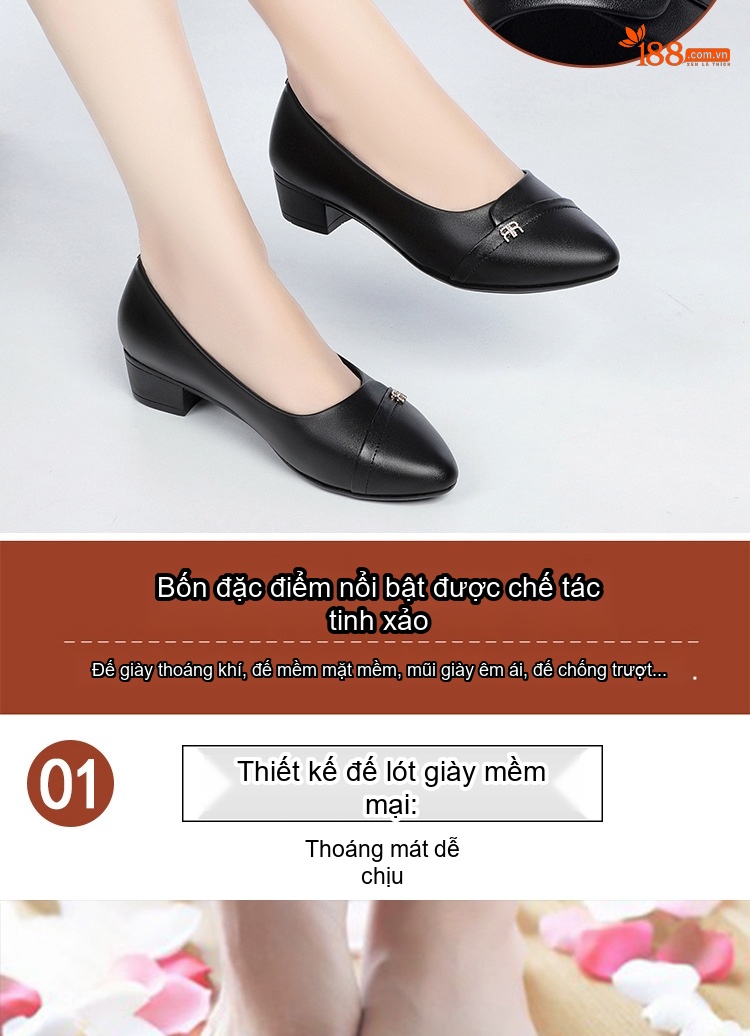 Giày Búp Bê Nữ Da Bóng Gót Vuông Chiều Cao Đế Khoảng 3cm Màu Đen, Nâu, Kem, Xanh... chi tiết 2