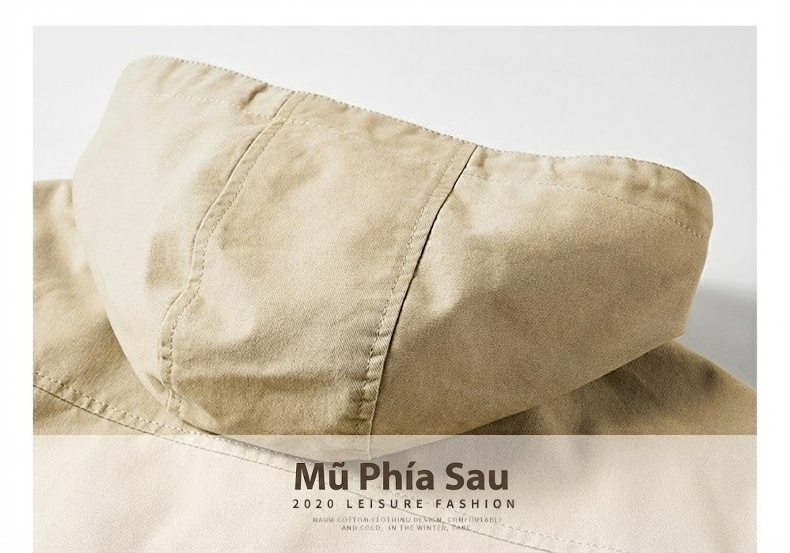 Áo Khoác Gió Nam Cotton Dáng Dài Vừa Thân Rộng Có Mũ Trùm Đầu Thu Đông Màu Đen, Be, Nâu, Xanh... chi tiết 26