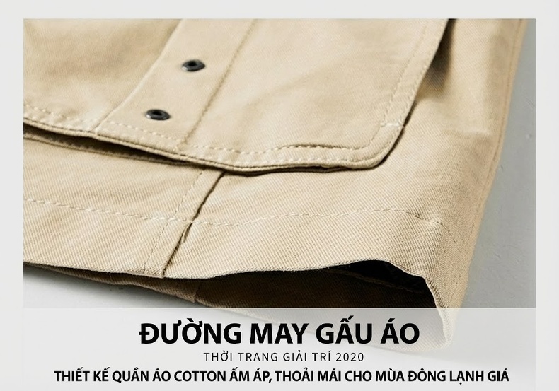 Áo Khoác Gió Nam Cotton Dáng Dài Vừa Thân Rộng Có Mũ Trùm Đầu Thu Đông Màu Đen, Be, Nâu, Xanh... chi tiết 28