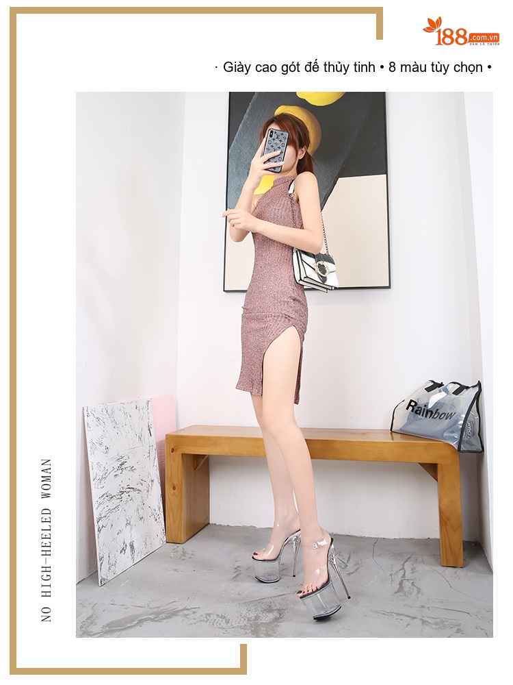 Giày Sandal Cao Gót Nữ Quai Trong Suốt Gót Nhọn Đế Xuồng Gót Cao 17cm Màu Đen, Đỏ, Trắng, Xanh... chi tiết 1