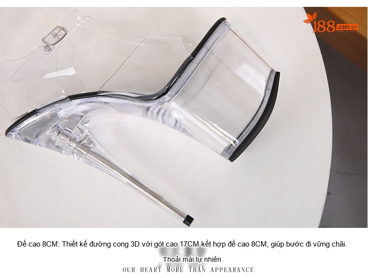 Giày Sandal Cao Gót Nữ Quai Trong Suốt Gót Nhọn Đế Xuồng Gót Cao 17cm Màu Đen, Đỏ, Trắng, Xanh... chi tiết 6