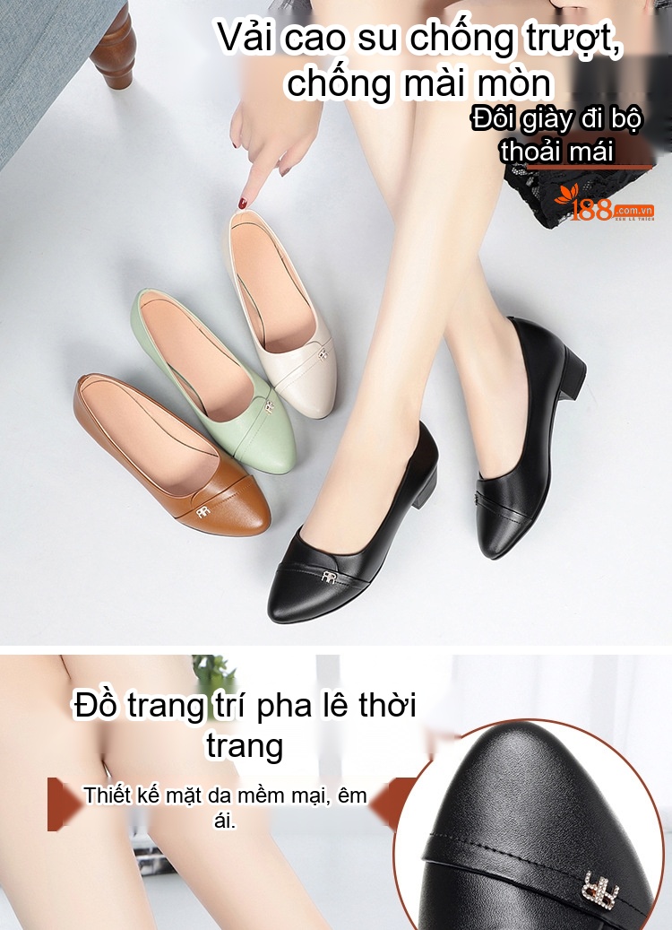 Giày Búp Bê Nữ Da Bóng Gót Vuông Chiều Cao Đế Khoảng 3cm Màu Đen, Nâu, Kem, Xanh... chi tiết 1