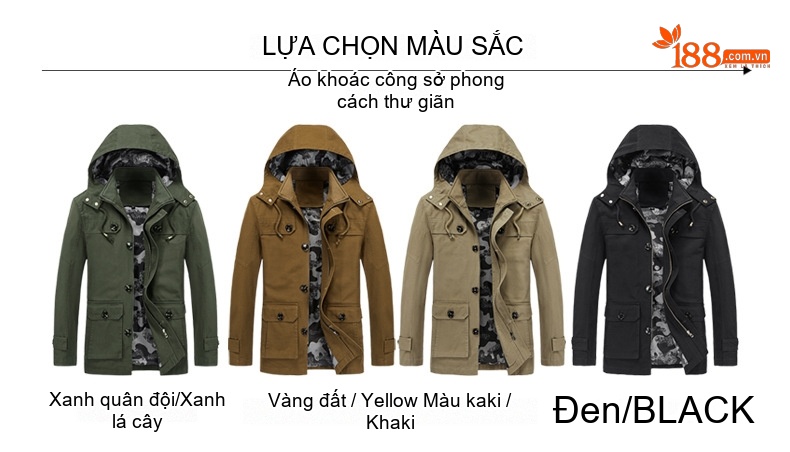 Áo Khoác Gió Nam Dáng Dài Vừa Vặn Có Mũ Trùm Đầu Phong Cách Casual Màu Be, Nâu, Xanh Lá, Đen chi tiết 3