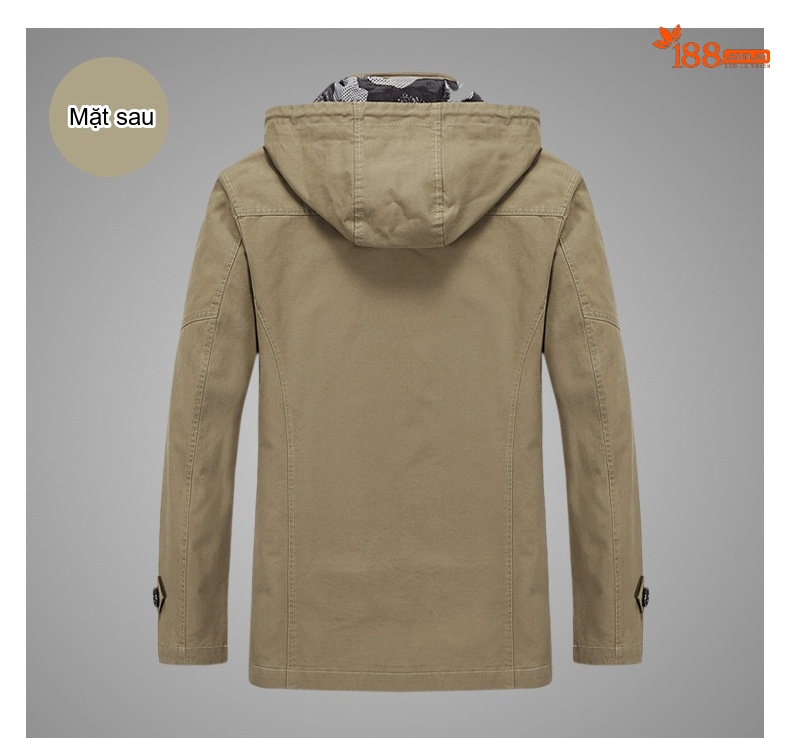 Áo Khoác Gió Nam Dáng Dài Vừa Vặn Có Mũ Trùm Đầu Phong Cách Casual Màu Be, Nâu, Xanh Lá, Đen chi tiết 16